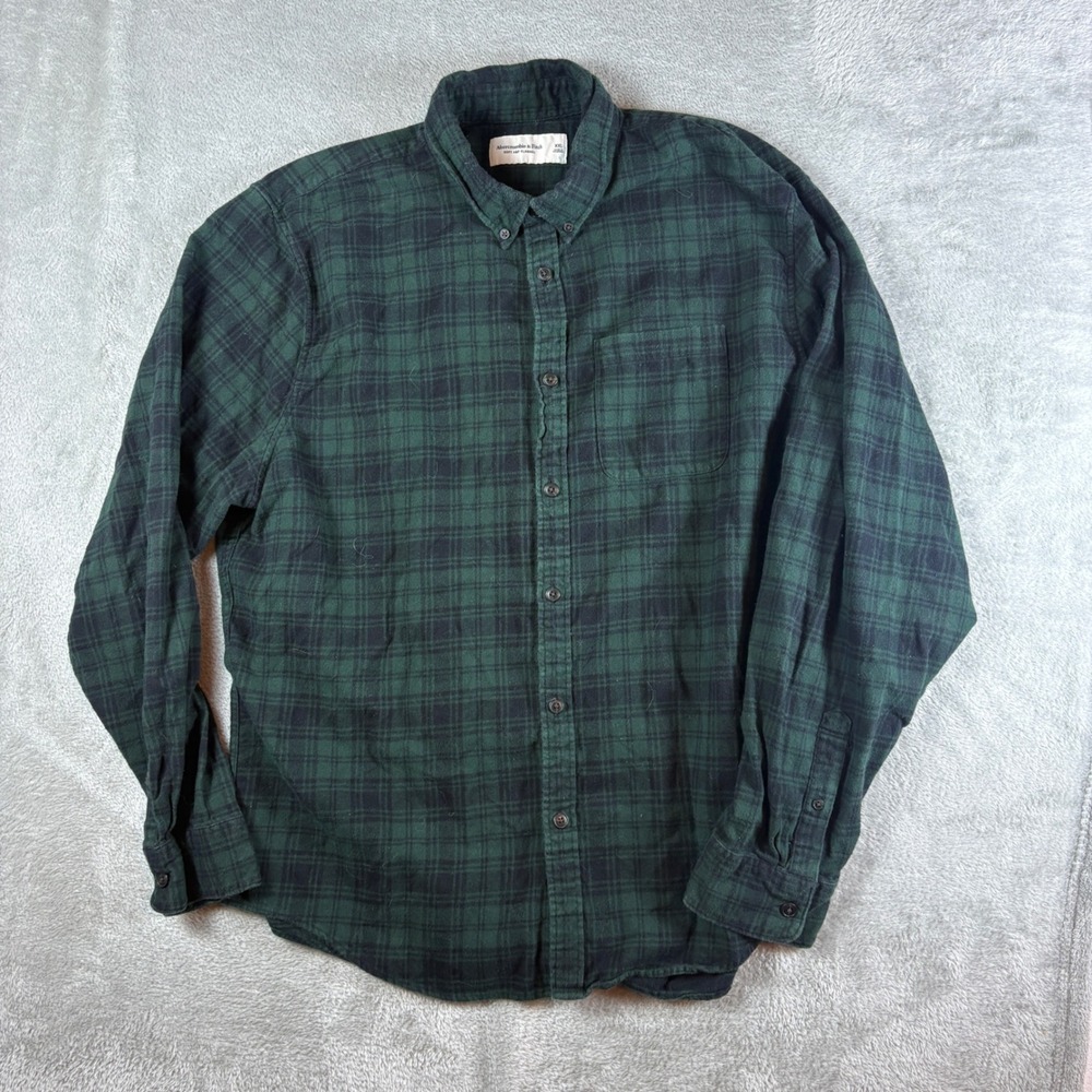 Abercrombie & Fitch Shirt Mens XXL Soft A&F Flannel Plaid Green Button Down
